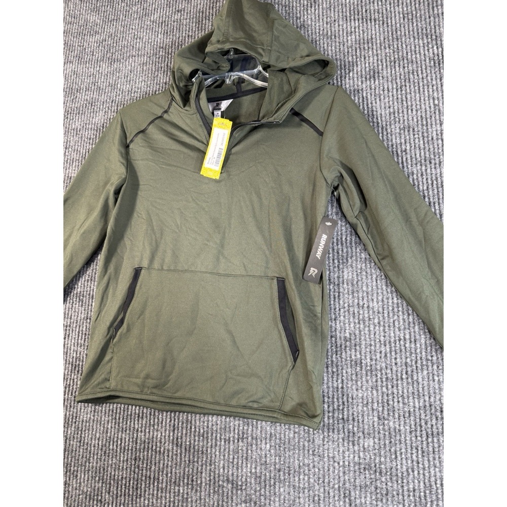 Runway Olive Quarter Zip Hoodie Youth M Polyester Spandex Hooded Long Sleeve